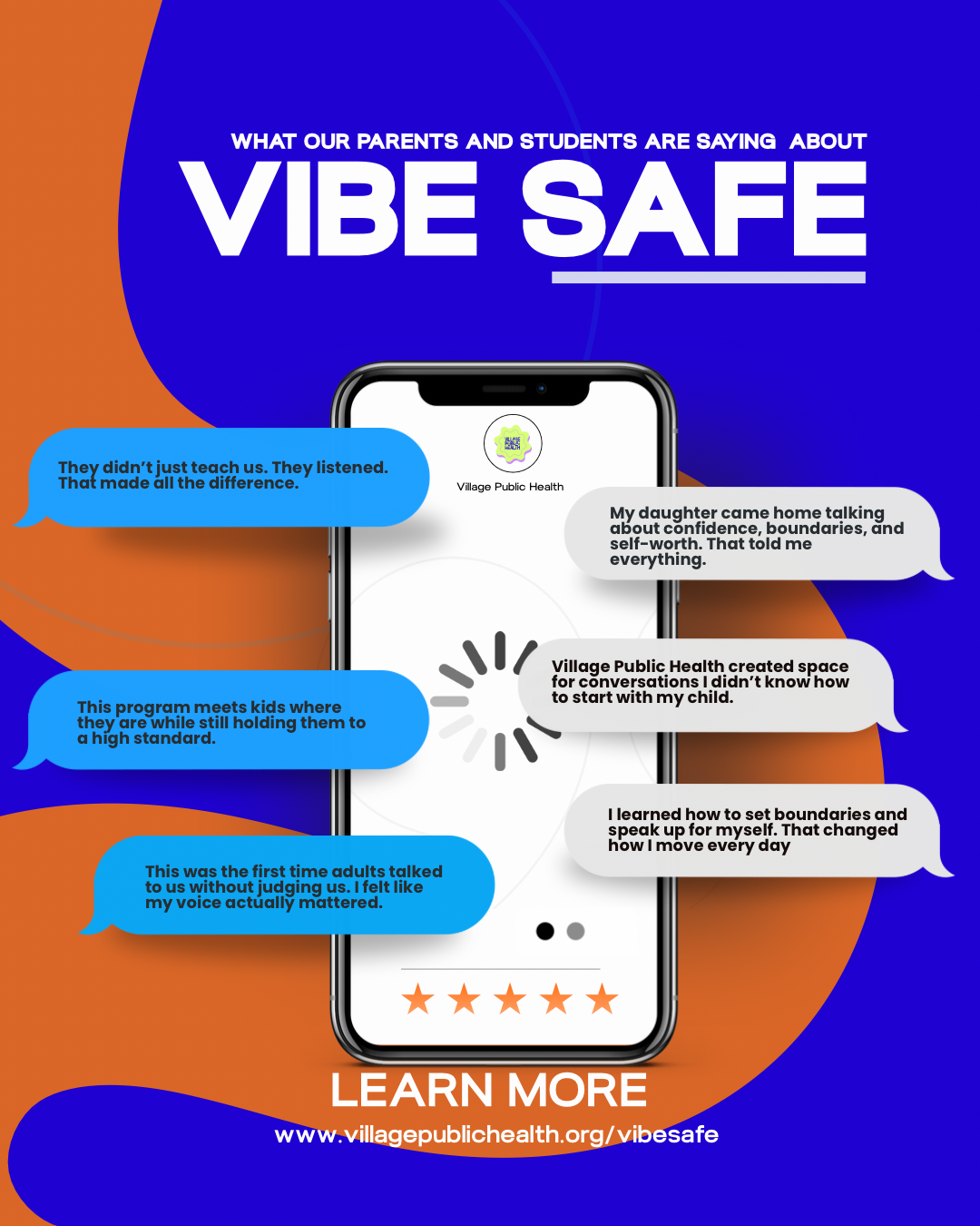 Testimonials from Vibe Safe parents and students about confidence, boundaries, and feeling heard